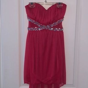 Pink crystal high low strapless dress